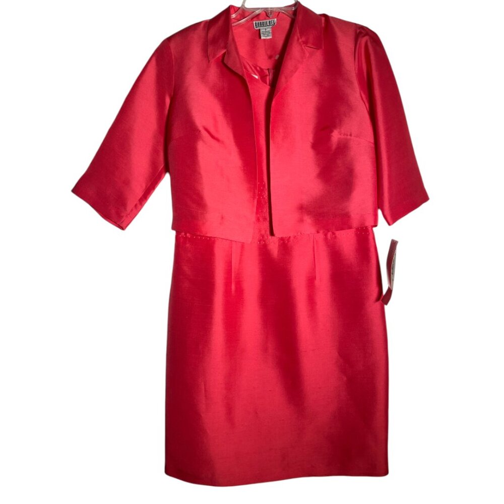 ROBBIE BEE Silk Cerise 2pc A-Line Beaded Midi Dress & Blazer Set Size 6 NWT